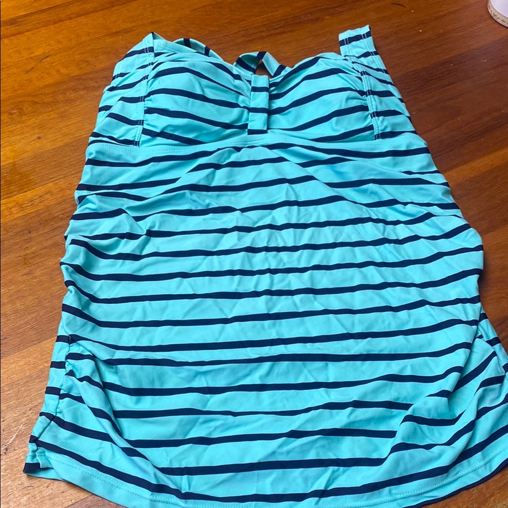 Blue and Black Maternity One Piece Swimsuit with Halter Straps by Beach Bump